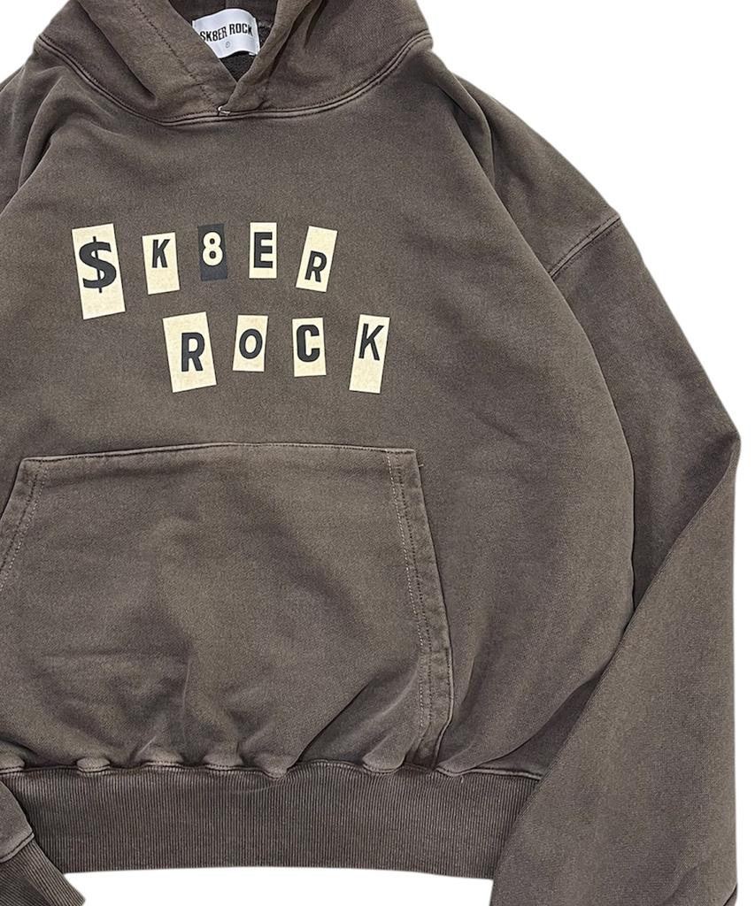 SK8ER ROCK Collage Lettering Pigment Hoodie (Brown)