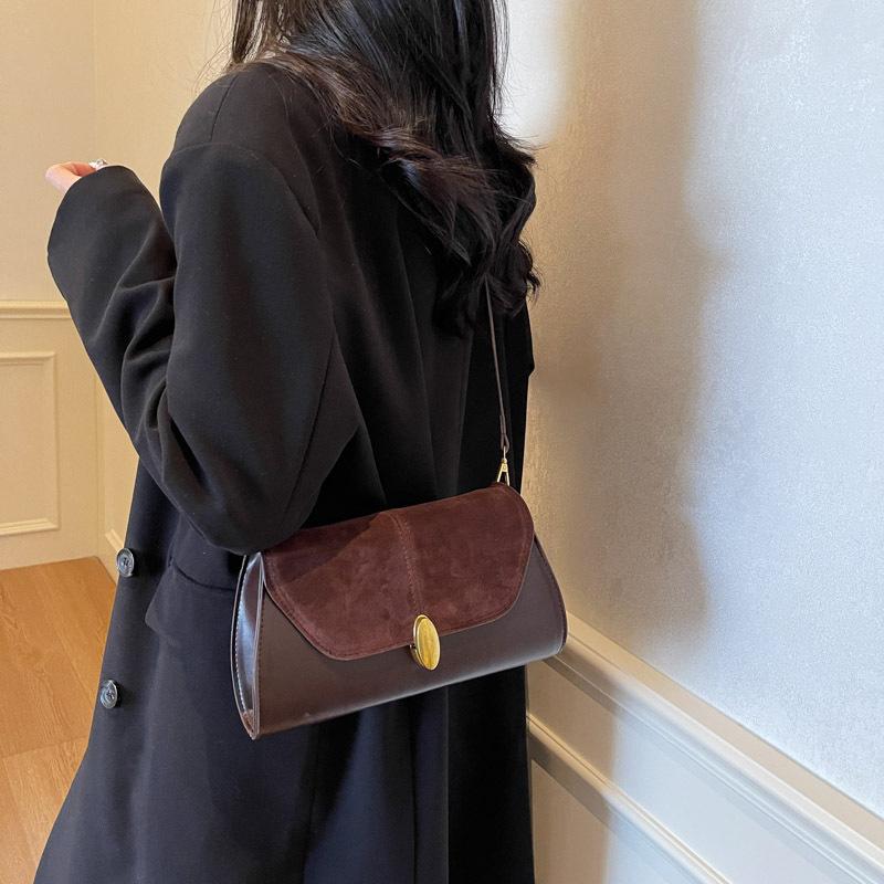 Underarm Bag 2025 Spring New Retro Handbag Splicing Foreign Style Trend Shoulder Bag Foreign Style PU Leather Bag