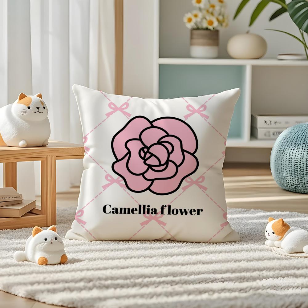 Hot Selling Camellia High-end Printing Pillow Case Silky Elegant Comfort Sofa Bed Invisible Zipper