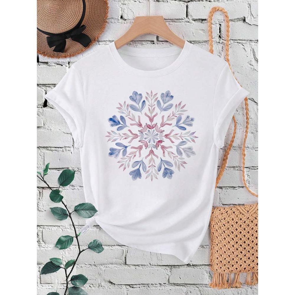 

Floral Mandala Print Women Fashion T Shirt Summer Short Sleeves O Neck Y2K Tops Tee Female 90s Casual Clothing M