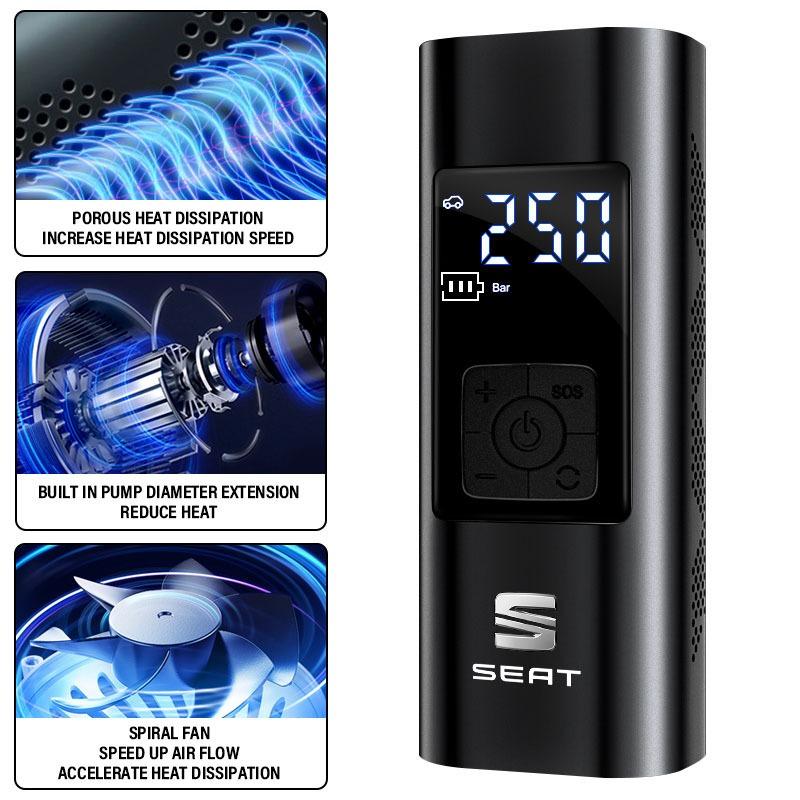 1Pcs Car Tire Inflator Smart Digital Inflatable Pump Emblem Accessories for SEAT Leon FR 5 6 MII Altea 5F Ibiza Toledo Cordoba Alhambra MK3