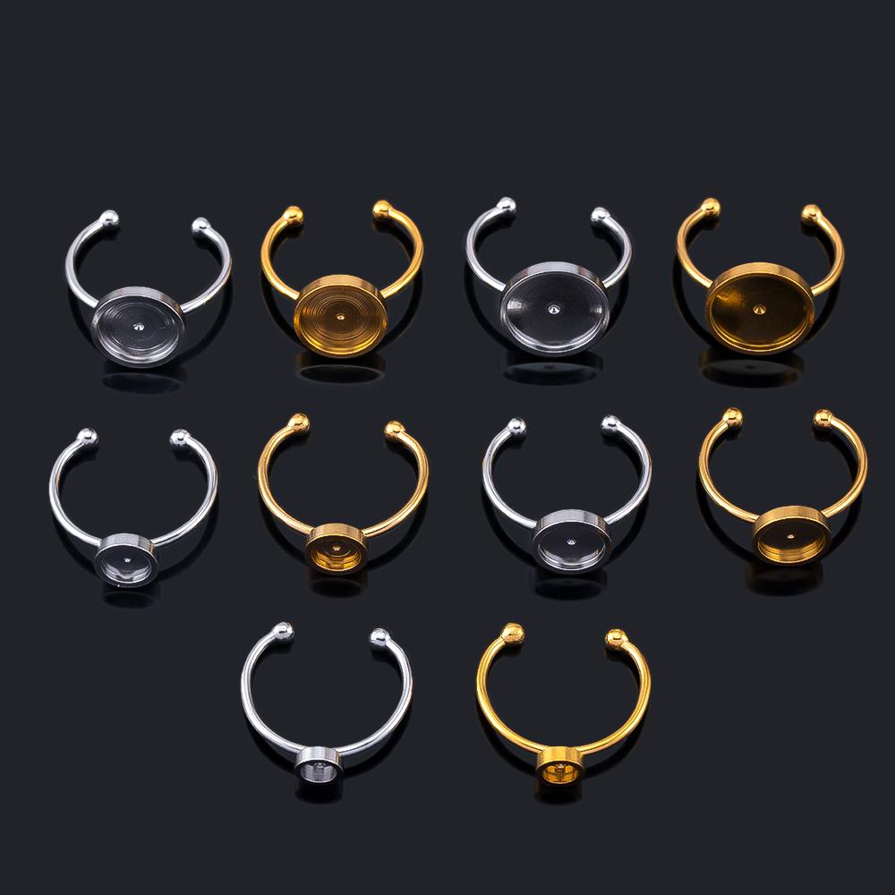 10pcs Adjustable Open Finger Ring Setting Stainless Steel 4mm 8mm 12mm Round Blank Ring Base Bezel Cabochon DIY Jewelry Making