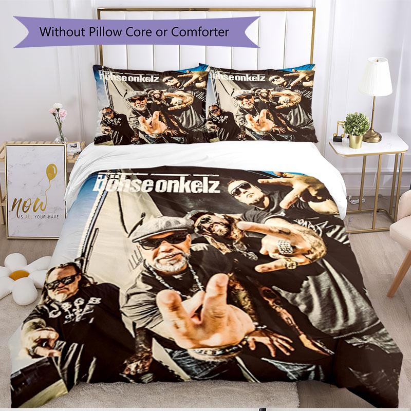 3pcs Duvet Cover Set (1*Duvet Cover + 2*Pillowcase, Without Core), Bohse Onkelz Print Soft All‑Season Bedding Set, Home Bedroom Decor Gift