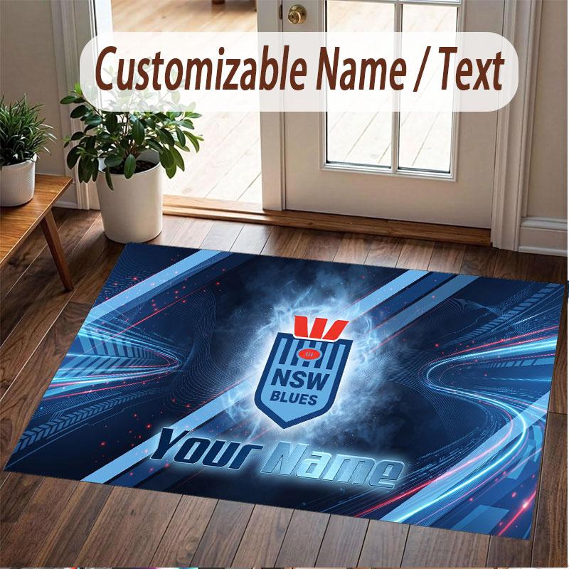 Custom Rug NSW Blues Pattern Print Name Text Soft Non‑Slip Floor Carpet for Home Indoor Decoration