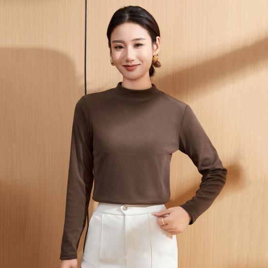 Women Bottoming Tops DE Velvet Self-Heating Thermal Top Half High Collar Long Sleeve Slim Fit Base Layer Shirt