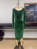 2025 Women's Casual Golden Velvet Slim Fit Long Sleeve Pleated Split Dress
