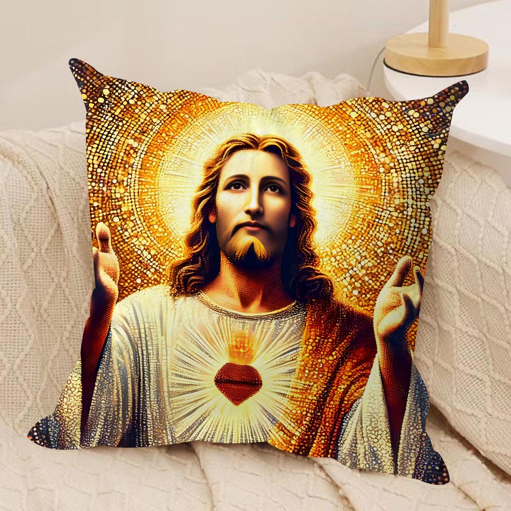 Jesus Christian Cool Cushion Cover Silky Short Plush Invisible Zipper Dustproof Sofa Pillow Case For Home Decor