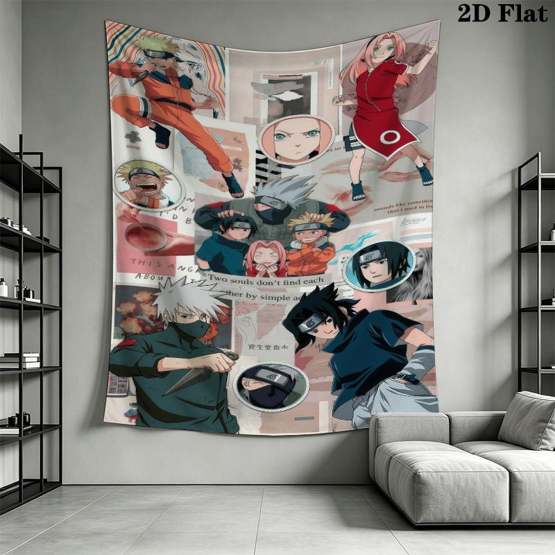 Naruto Art Compilation Wall Tapestry Aesthetic Wall Hanging Printed Fabric Blanket Decorative Tapestries For Bedroom Living Room Home Decor