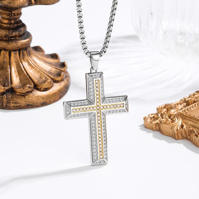 2026 Stone Cross Necklace Fashion Light Luxury Necklace Jewelry Premium Jewelry Full Diamond Men's Necklace