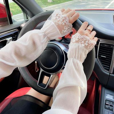 Summer Long Sleeves Women Lace Cycling Driving Arm Warmers Uv Protection Loose Cool Hand Sleeves Fashion Fingerless Gloves
