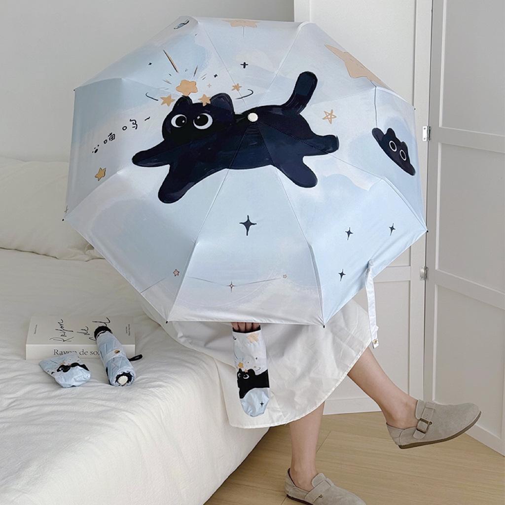 3-Ribs Cartoon Cat Umbrella Automatic Lightweight Cat Sun Protection Umbrella UV Protection Waterproof Folding Sun Umbrella
