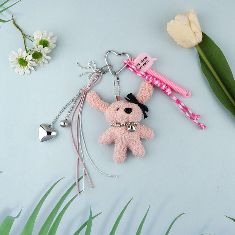 Cute Bear Keychain For Phones And Bags Pvc Decor With Heart Ribbon For Teens And Girls