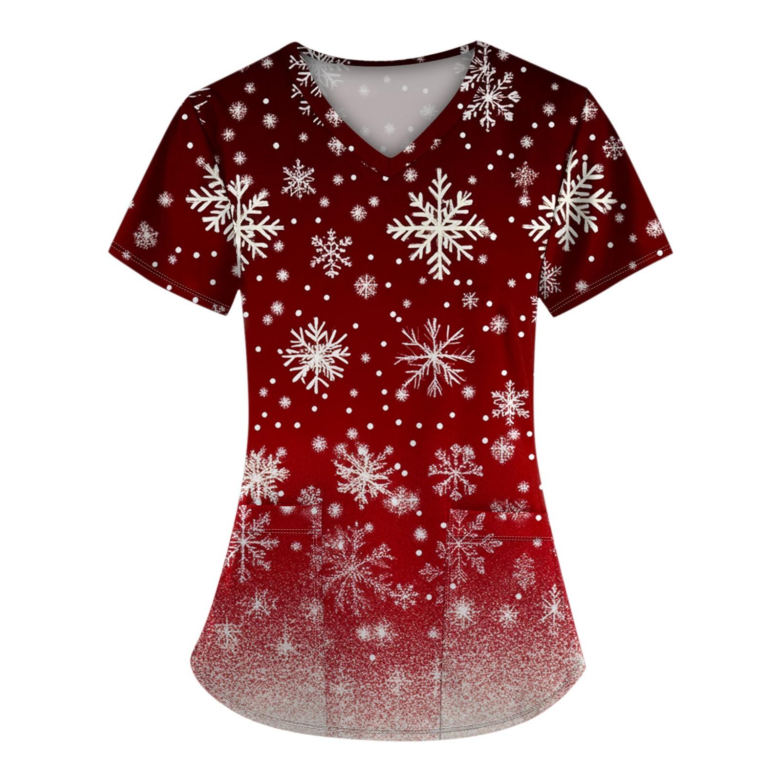 

Женский топ с короткими рукавами и рождественским принтом, V-образным вырезом и карманом M