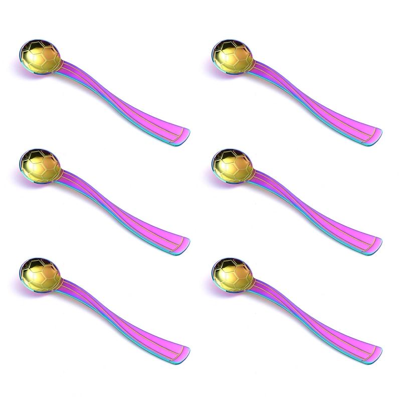 1/6Pcs Football Pattern Coffee Dessert Spoon Long Handle Stirring Spoons Stainless Steel Small Spoon Kitchen Accessorie