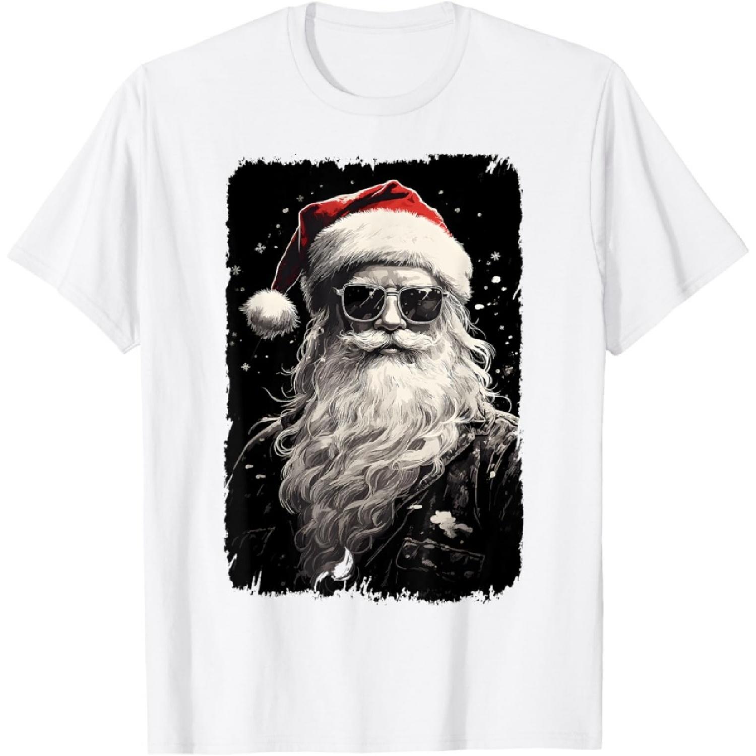 Hipster Santa Sunglasses Cool Santa Claus Vintage Christmas T-Shirt S