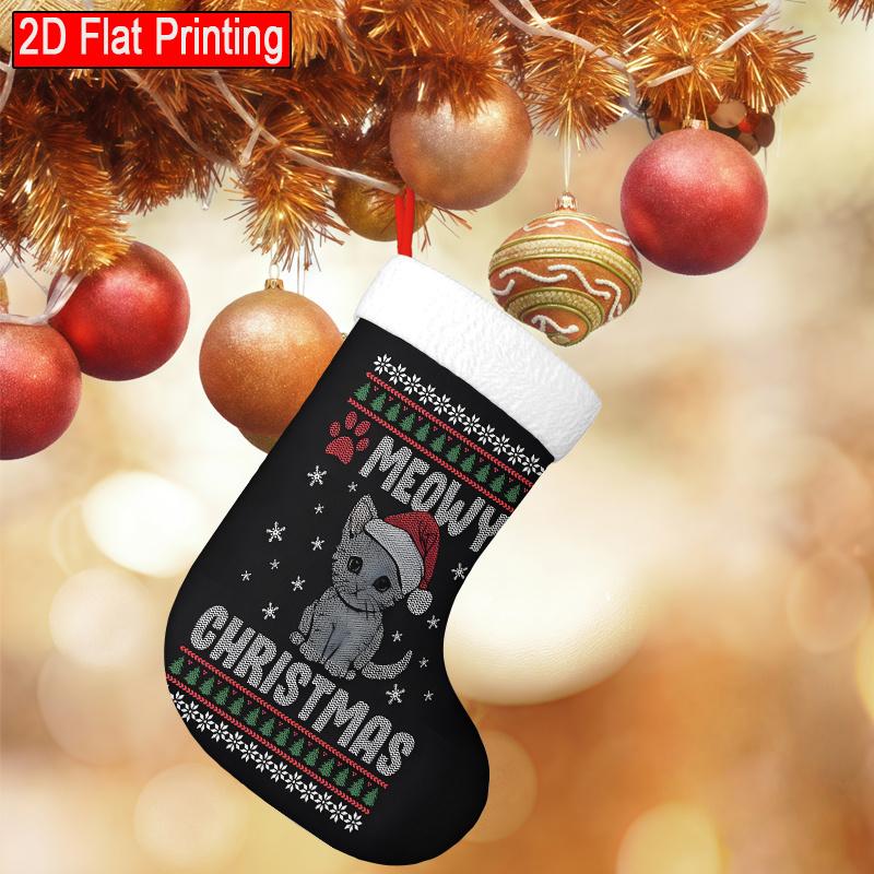 Christmas decoration fireplace hanging stocking1pc Cute Baby / Cartoon Cat Christmas Stocking & Santa Hat Deco