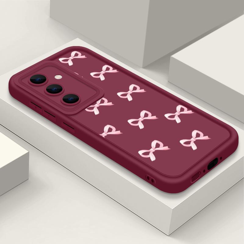 

Чехол для телефона с принтом банта для Samsung S25 Ultra S24 FE S23 A56 A36 A16 A26 A55 A15 A35 TPU мягкий противоударный защитный бампер для объектива Samsung A56 5G вино красного