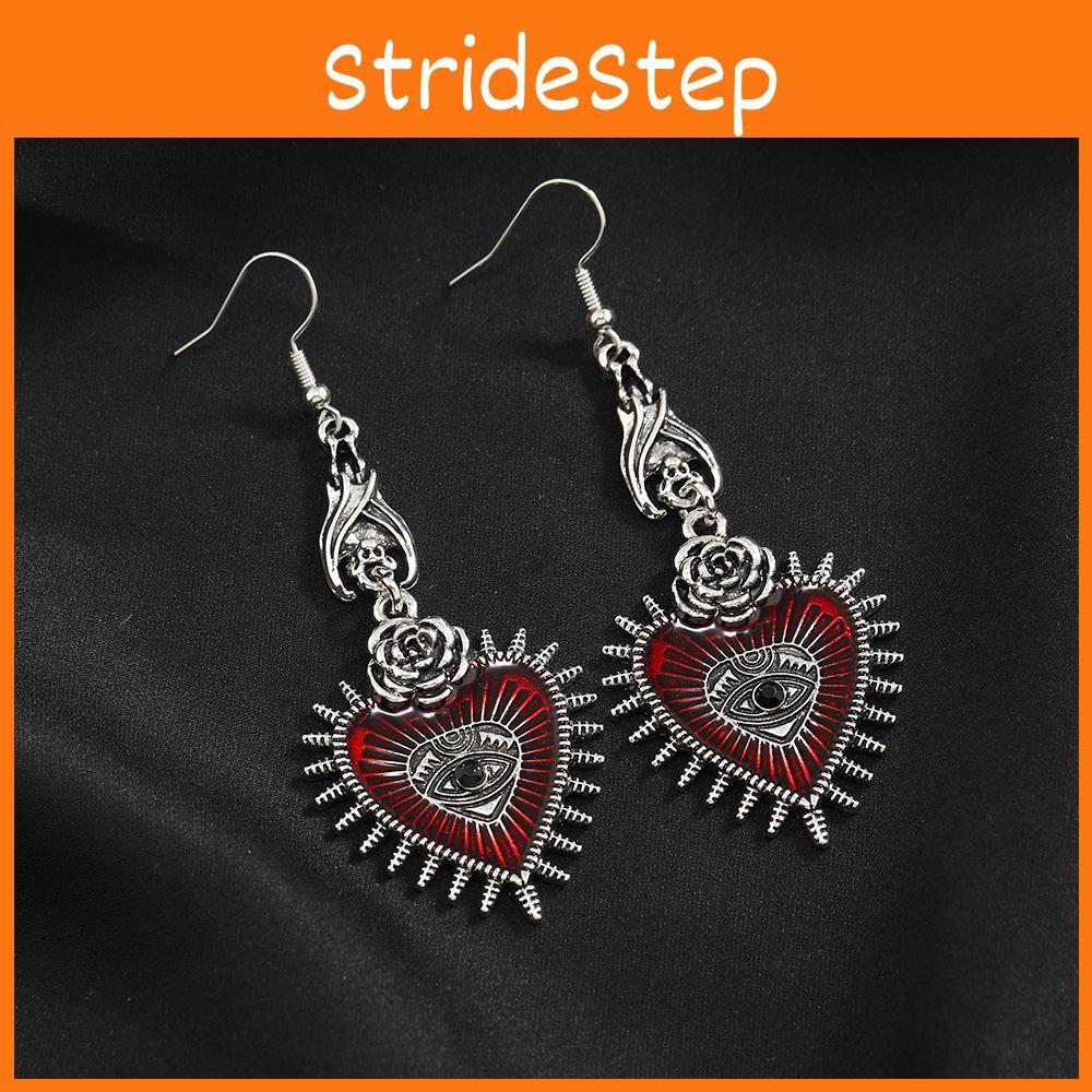 Gothic Heart Retro Earrings With Bloodshot Eye And Bat Motif For Punk Fashion Enthusiasts