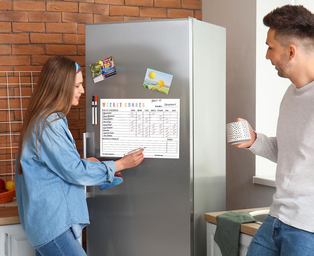 Inkdotpot Magnetisches Whiteboard mit wöchentlichen Aufgaben, Aufgabenplan für den Kühlschrank, trocken abwischbare Verhaltenstabelle für Kinder
