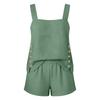 Women's Linen Two Piece Set Side Slit Square Neck Tank Top and Elastic Waist Shorts Summer Casual Outfit Lightweight Breathable Fabric