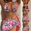 Women's 3-Piece Printed Bikini Set, European Swimwear, Double-Sided Wear, Swimsuit, Summer Pool Party Bathing Suit
