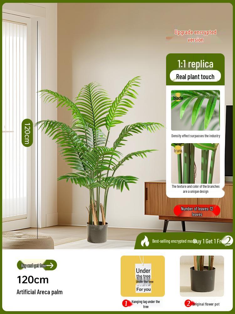 Luxury Fishtail Palm Artificial Tree for Indoor Living Room Decor - Bionic Green Plant In Pot for Floor Landscaping.