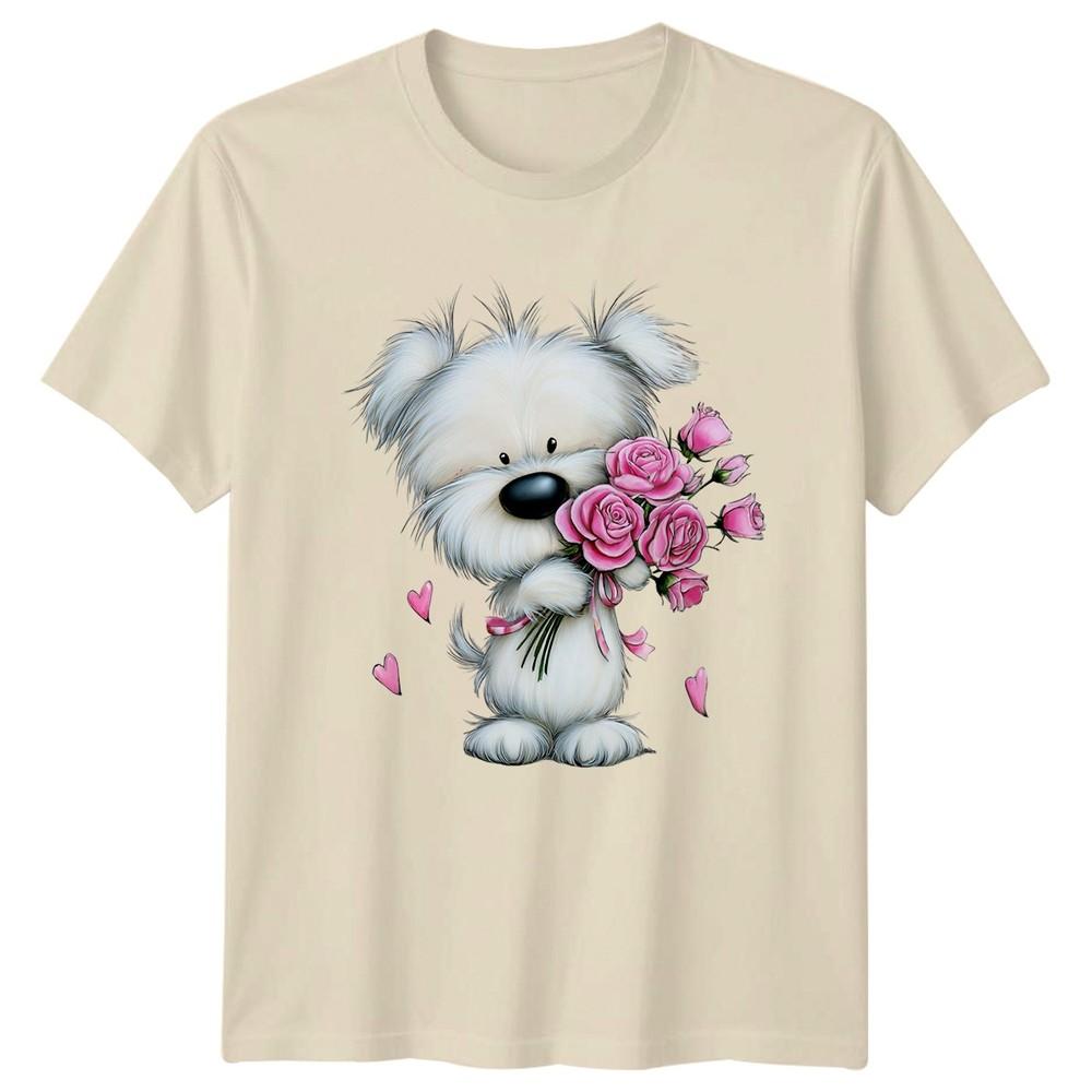 Puppy With Roses Flowers Unisexs TShirt Unisexs Tee Graphic Unisex Top
