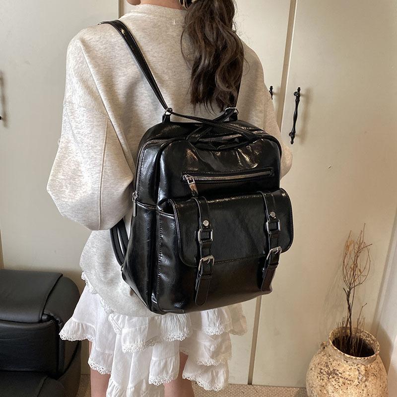 

Vintage PU Leather Women Backpack Large Capacity School Bags for Teenage Girls Mochila Multifuncti Female Shoulder Bag Travel чёрный