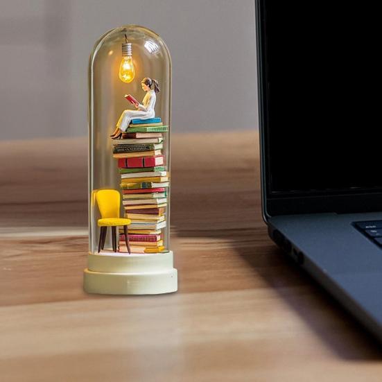 Reading In Tube Night Light Miniature Reader Figurine Statue Home Office Desktop LED Decorative Lamp Ornament Book Lover Gifts