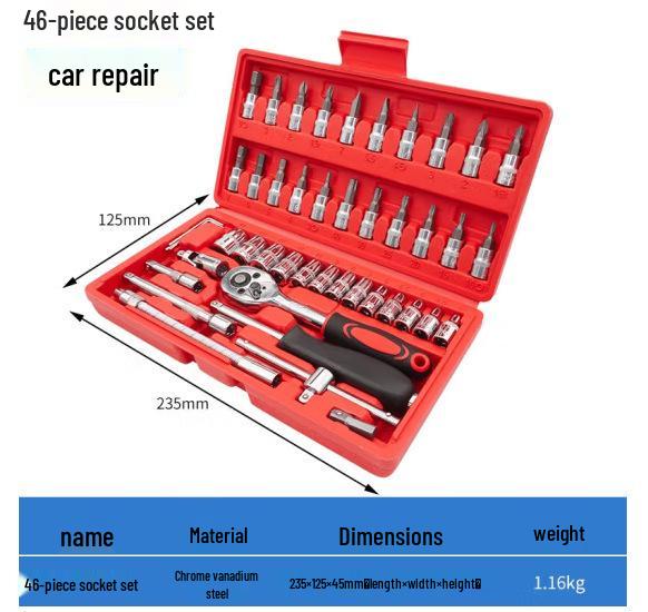 46-Piece Ratchet Wrench & Socket Set: Complete Auto Repair Tool Kit