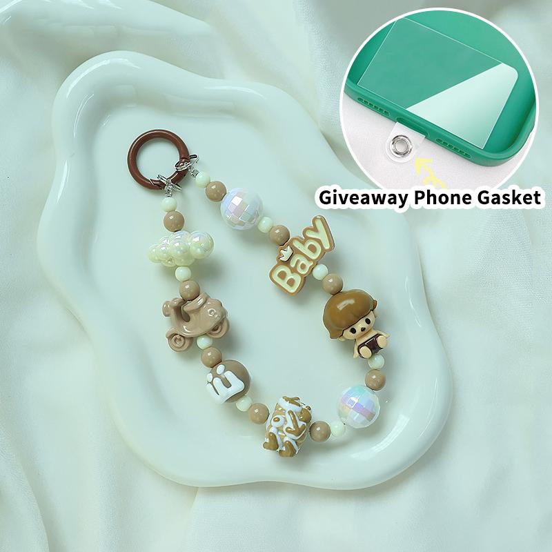 Roztomilá kreslená panenka s korálkovým popruhem na telefon, řetízkem na batoh, přívěskem na klíče, přívěskem proti ztracenému telefonu, dárkem pro iPhone, Samsung a dívku