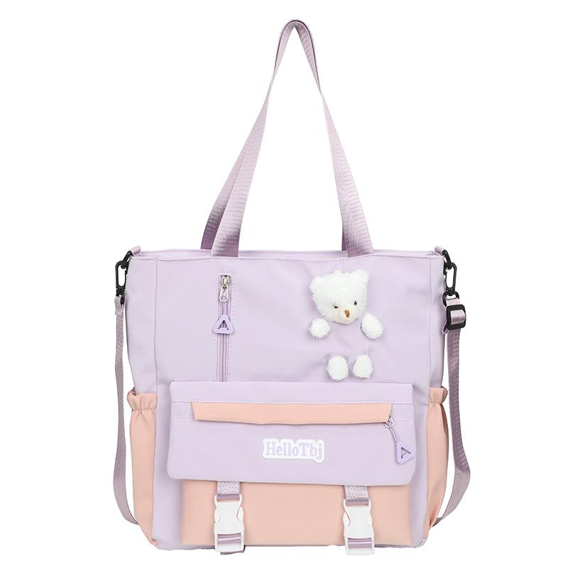 

Большая вместительная сумка-мессенджер контрастного цвета, студенческая сумка-учитель, женская сумка-тоут для колледжа, сумка через плечо фиолетовый