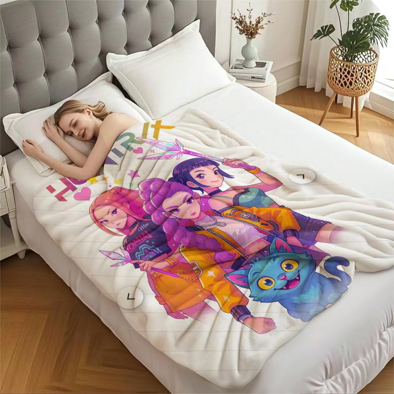 1Pcs K Pop Demon Hunter Warmth Flannel Blanket Cover Soft Multifunctional Decorative Blanket Universal Throw Blankets Fans Gifts