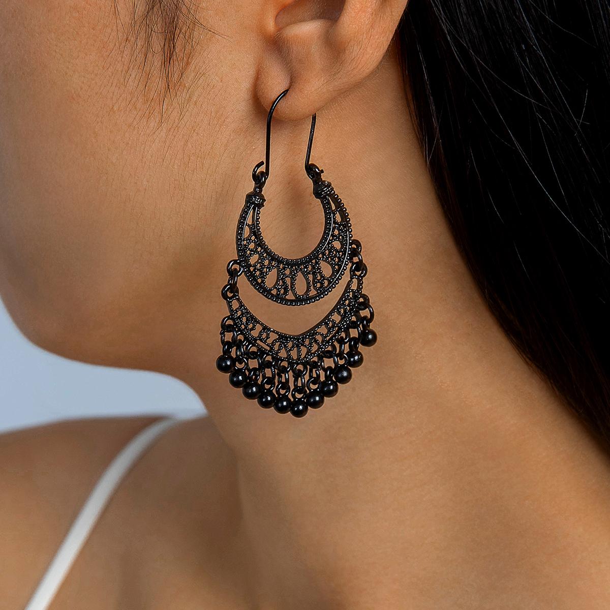 

Винтажные золотые серьги-капли из цинкового сплава с геометрическим узором для женщин в этническом стиле чёрный