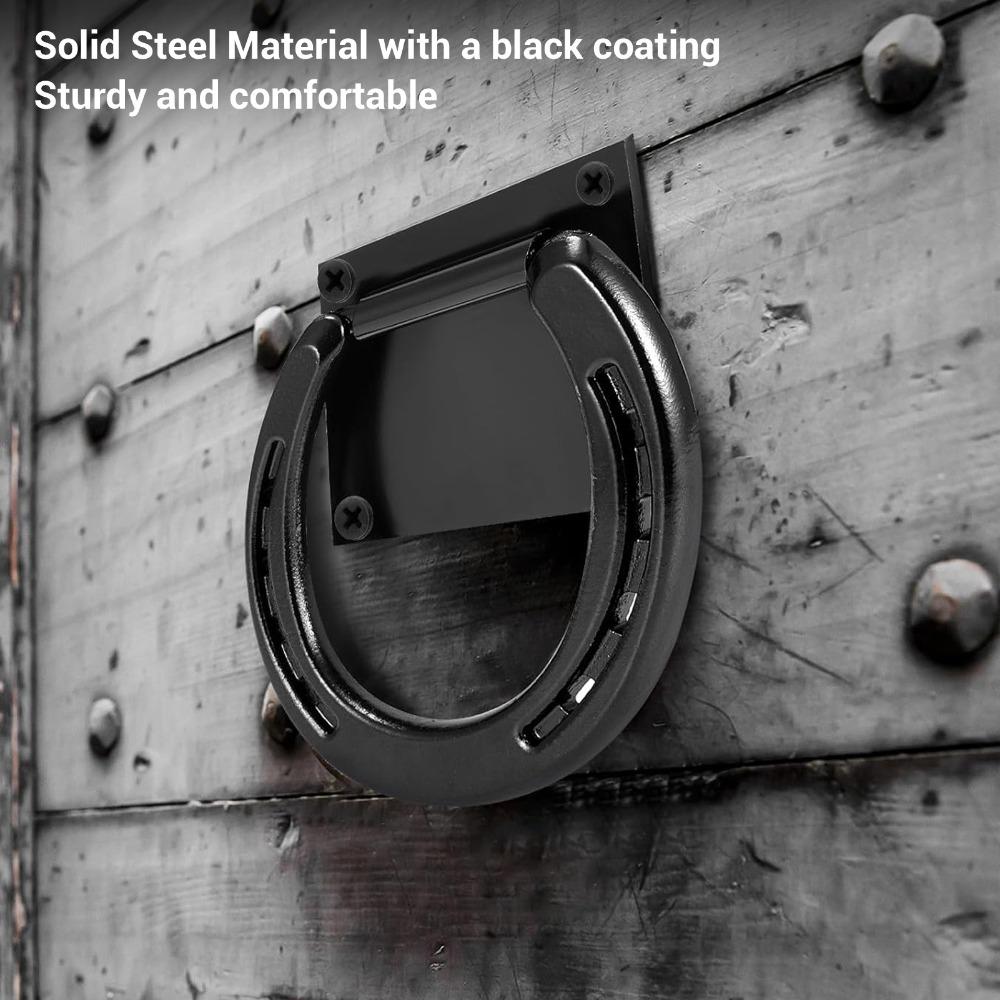 2 Set Anelli per Legare Cavalli Rivestiti in Nero Anelli per Legare a Ferro di Cavallo in Acciaio Gancio Resistente per Legare Cavalli FBox Cavalli