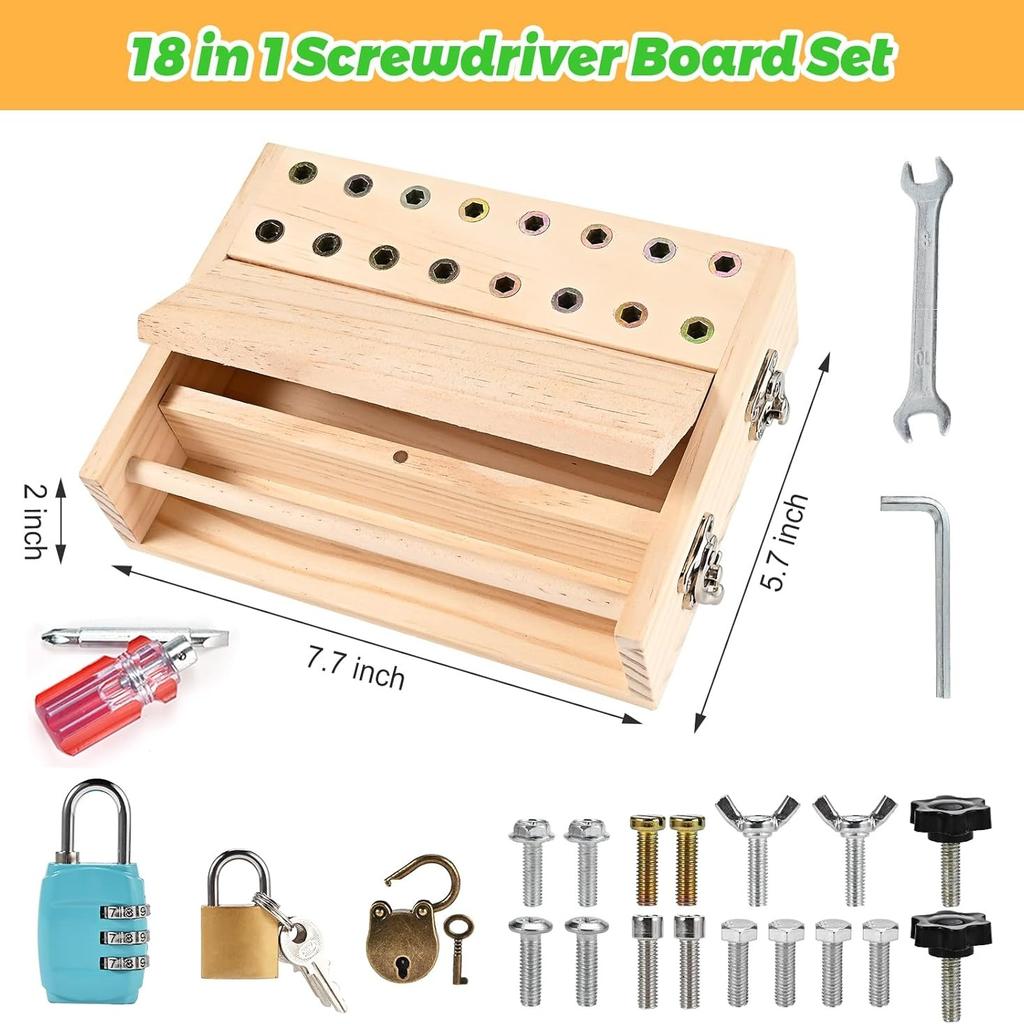 Montessori Screwdriver Board Set for Kids 3+, Lock & Key Toddler Tool Gift, Preschool Sensory Fine Motor Skills Learning Toy