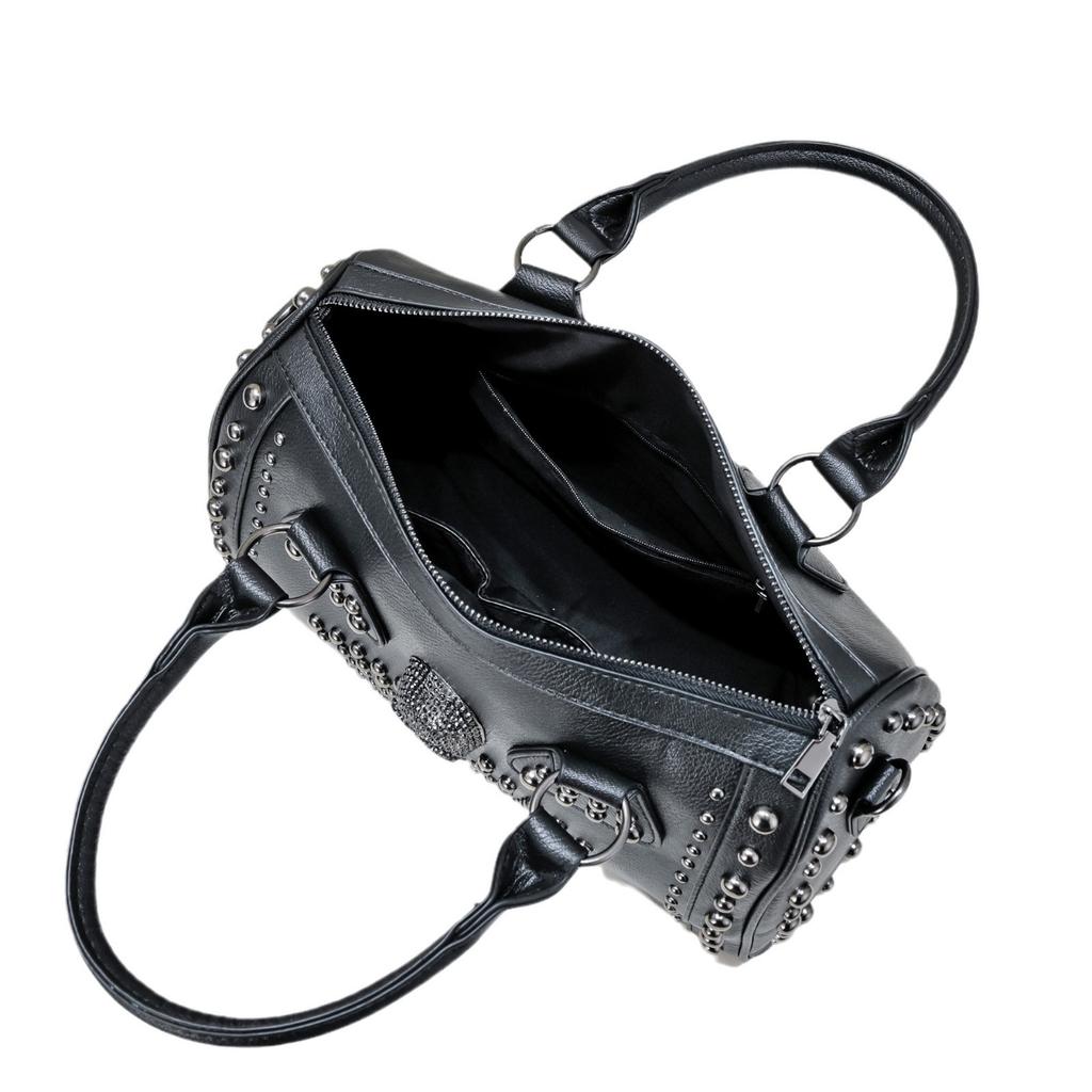 Women's Bag with Rivets, Black Skull Head, Versatile Shoulder Bag, Diagonal Cross Pillow Bag, Women's Bag