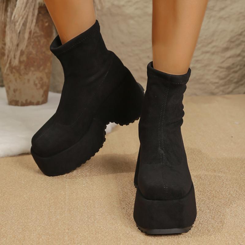 Fashion Fashion Chunky Platform Wedge Heel Ankle Boots Women 2025 Sexy Super High Heel Modern Suede Skinny Boots Thicken Bottom Shoes