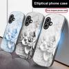 Blooming Blue Flowers For iPhone 17 16 15 14 13 Plus 12 Mini 11 Pro Max XR Xs Max X 7 8 6S 22 20 Elliptical Glass Phone Case