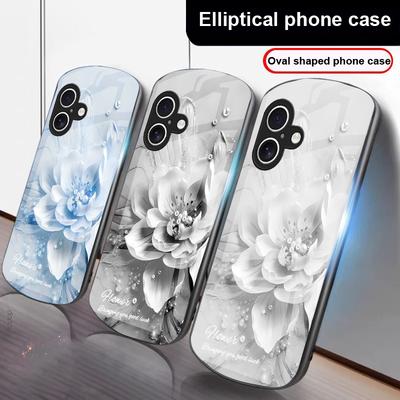 Kwitnące niebieskie kwiaty Dla iPhone 17 16 15 14 13 Plus 12 mini 11 Pro Max XR Xs Max X 7 8 6S 22 20 Eliptyczne szklane etui na telefon