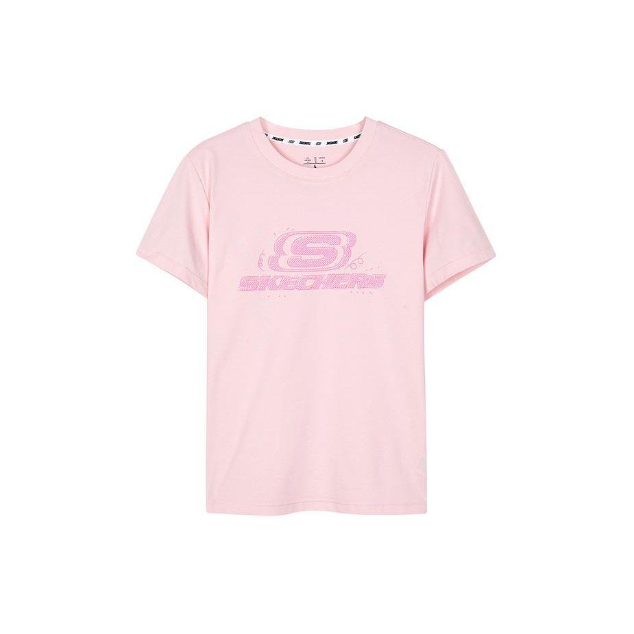 Skechers Logo Print Casual Round Neck Breathable Short Sleeve T-Shirt Women Tops Chalk-Pink L224W086-01SX S