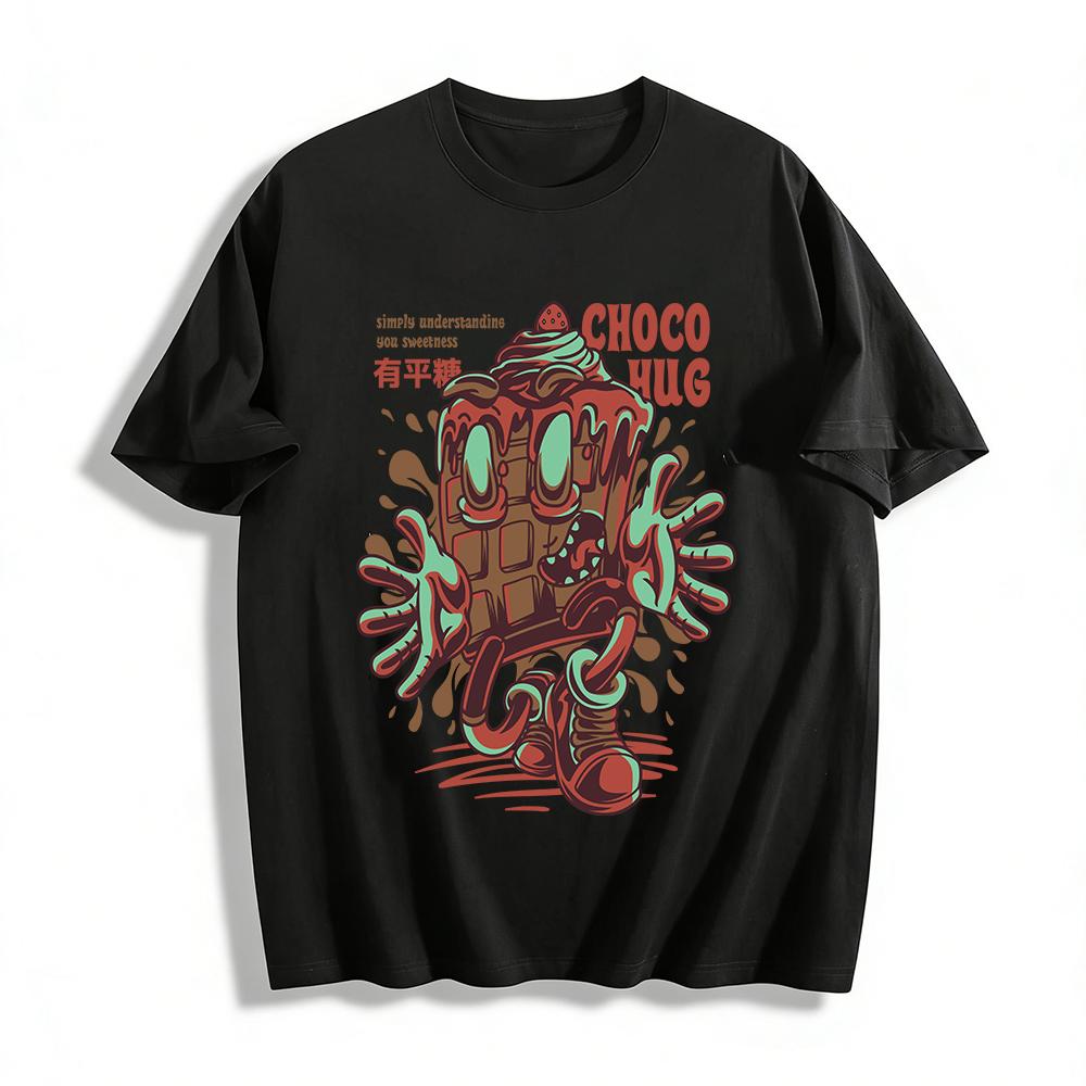 Funny Chocolate Hug Graphic Tee Unisex Casual Loose Fit Top Pure cotton T-shirt XXS