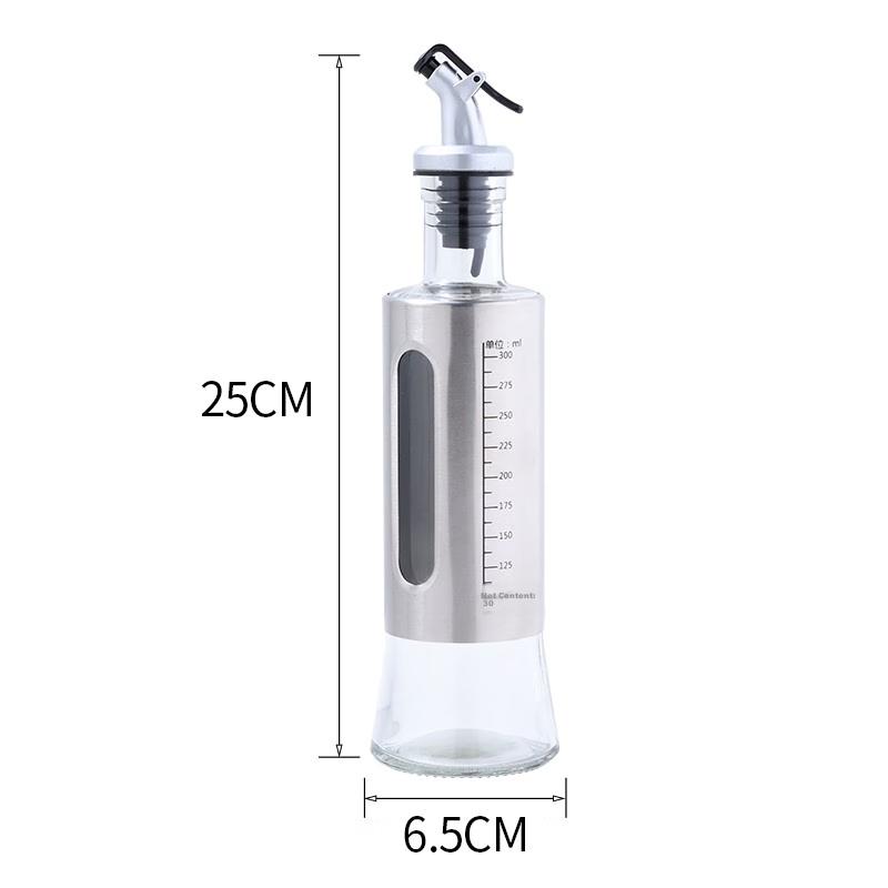 Glass Oil Bottle, Stainless Steel Soy Sauce Bottle, Vinegar Jug, Oil Pourer, Anti-Drip Spout, Non-Stick Oil Bottle, Condiment Container, 300ml*4