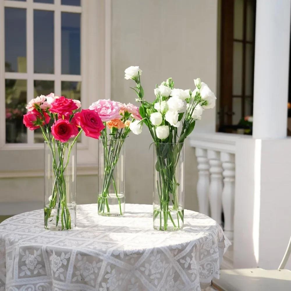 7pcs Glass Cylinder Vases for Centerpieces - 10 Inch Tall Glass Vases for Flowers Home Decoration Wedding Table Decoration Vase