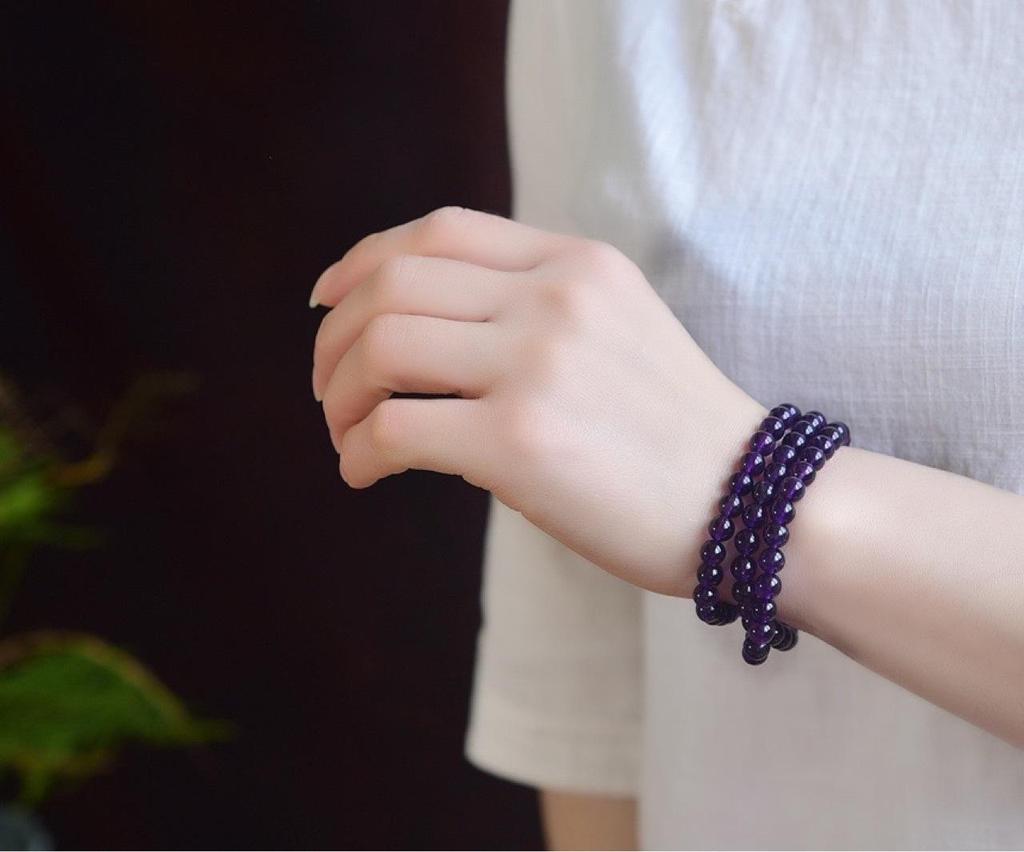 Amethyst Three-Circle Bracelet with Round Natural Gemstone Beads - Boutique Gift Collection