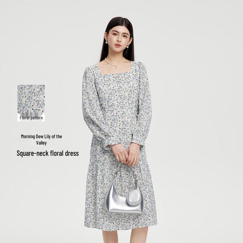 FivePlus French Floral Square-Neck Long Sleeve Dress