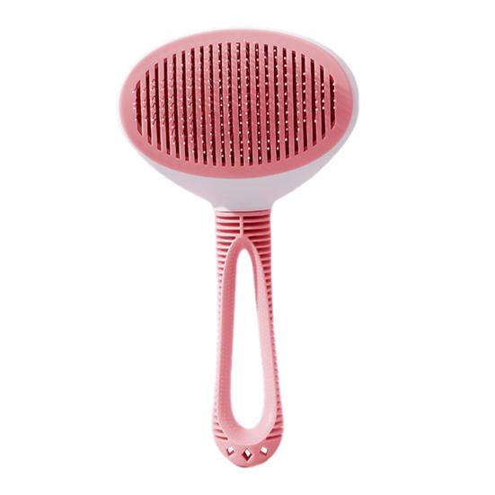 Self-Cleaning Cat Grooming Comb Stainless Steel Teeth Dog Detangling Comb with Anti-Slip Handle Deshedding Brush for Long Short Hair Pets розовый