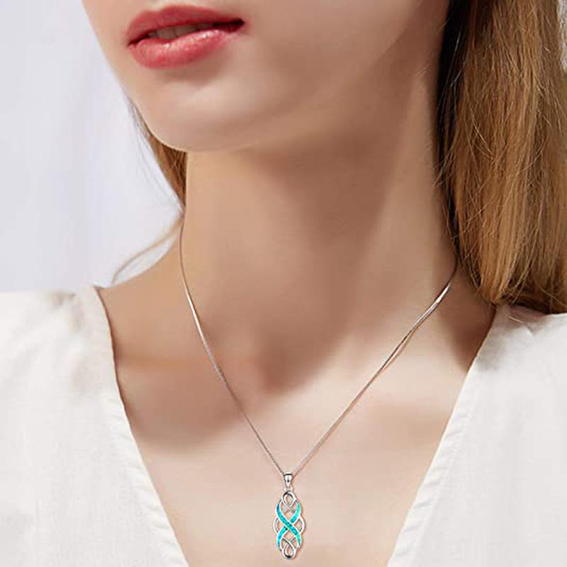 Huitan Twist Design Finger Eight Shape Women's Pendant Necklace Silver Color Box Chain Green Enamel Fancy Necklace Party Jewelry