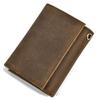 Vintage Genuine Leather Men Wallet Crazy Horse Leather Male Cowhide Trifold Card Holder Wallet with Metal Chain