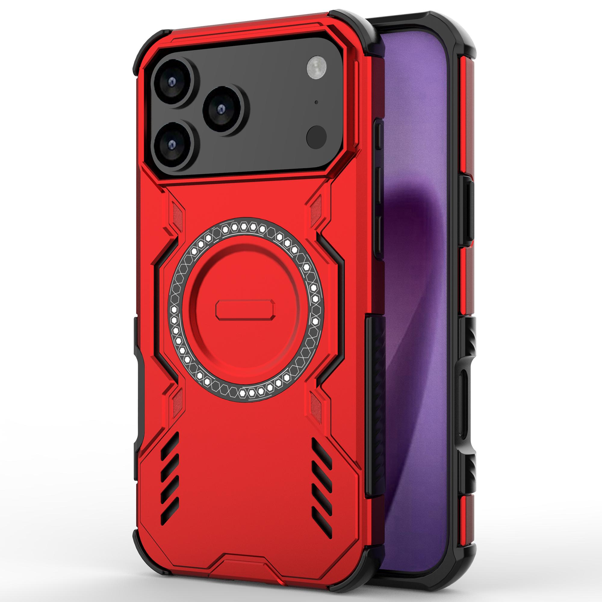

For iPhone 17 Pro Max Magnetic Case Butterfly Armor Hollow Heat Dissipation PC+TPU Phone Cover Red